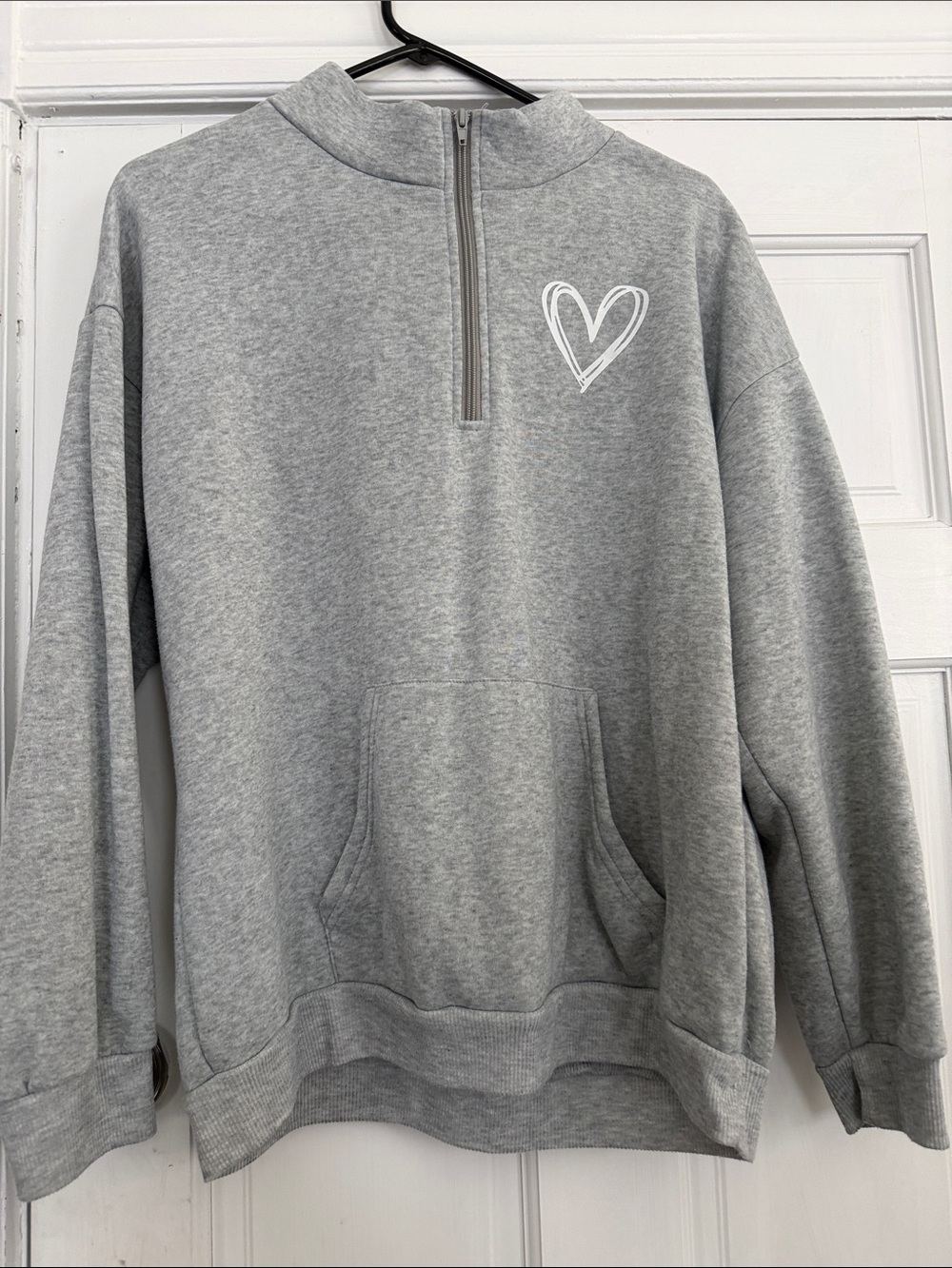 SHEIN Gray Half-Zip Pullover with White Heart